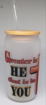 1 JOHN 4:4 16oz GLASS TUMBLER