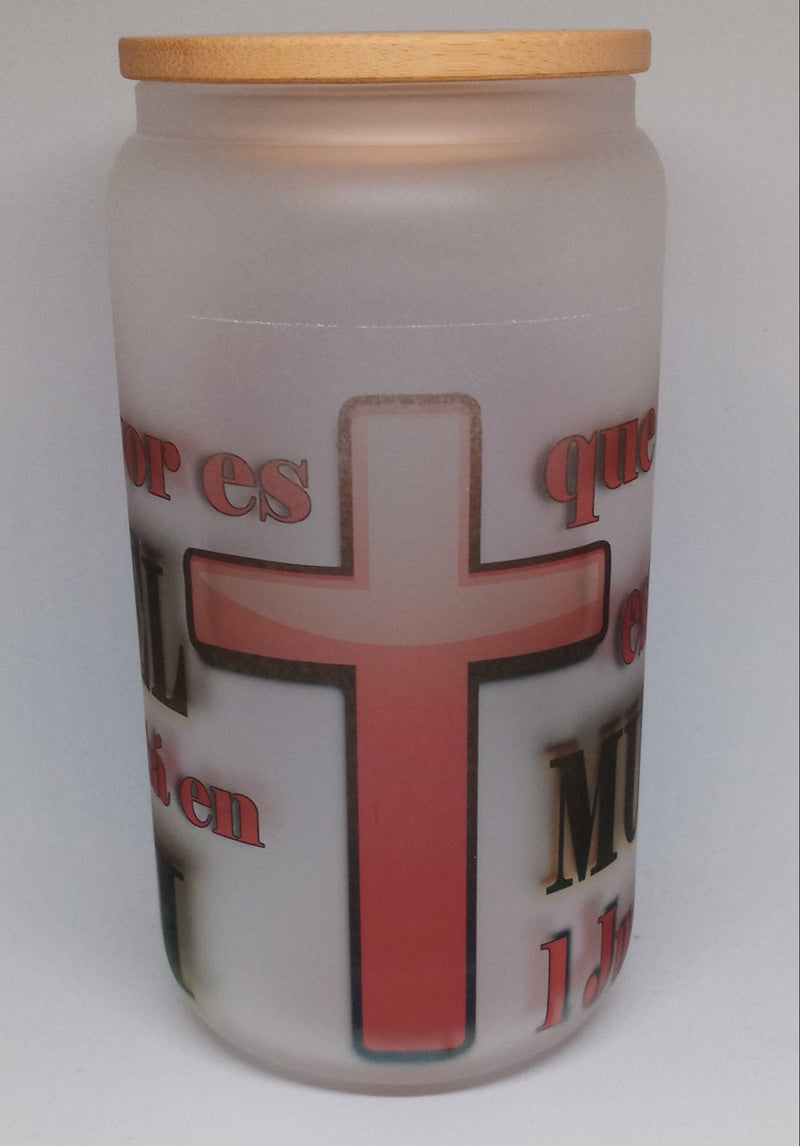 1 JOHN 4:4 16oz FROSTED GLASS TUMBLER - HISPANIC