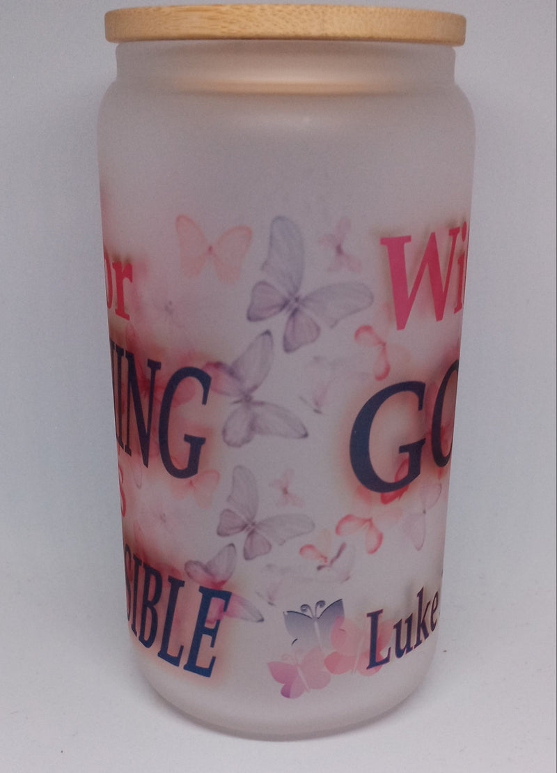 LUKE 1:37 16oz FROSTED GLASS TUMBLER